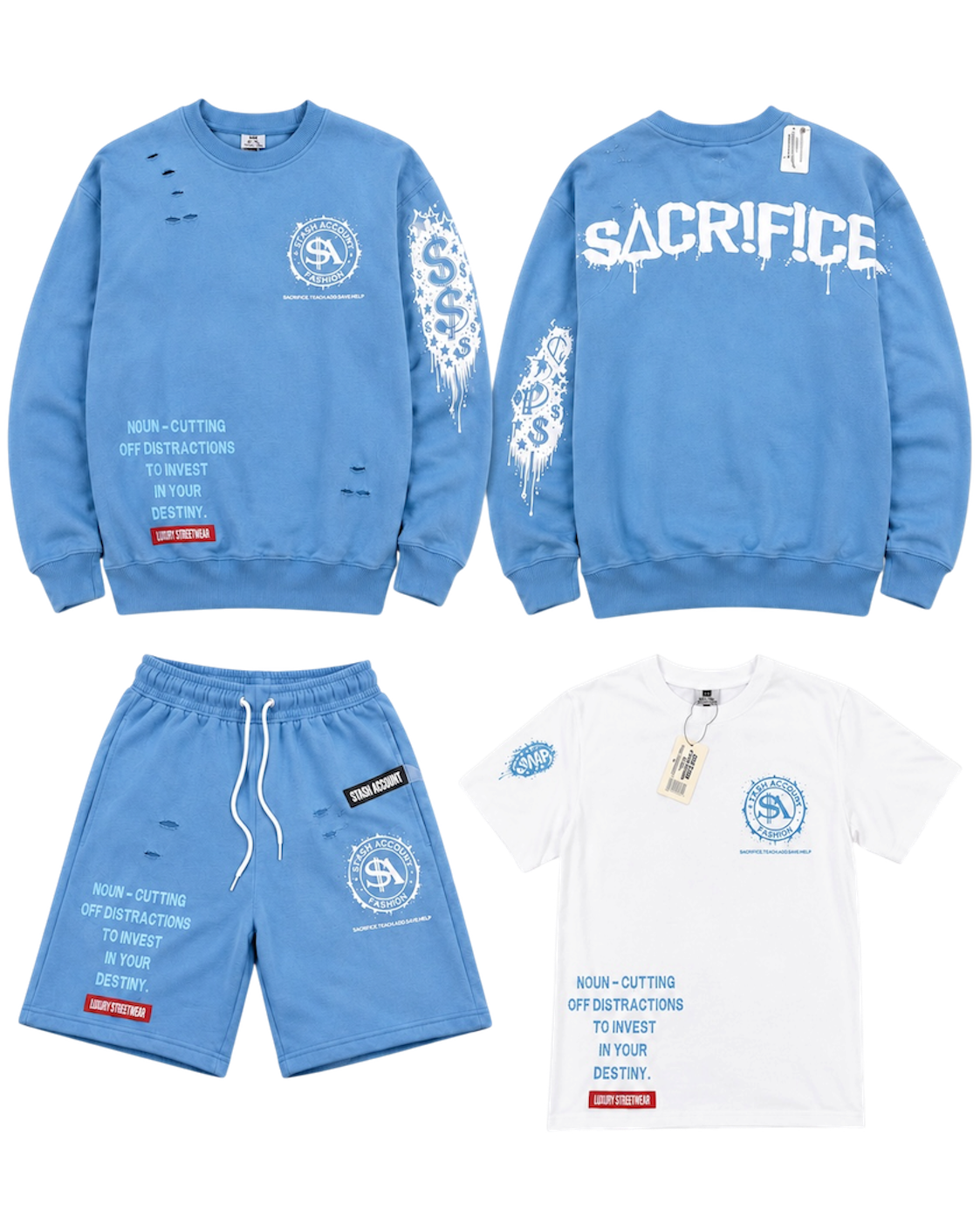 STASHY Distressed crew set