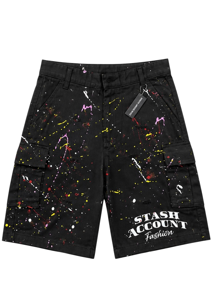 Black Paint splatters cargo shorts (FREE SHIPPING)