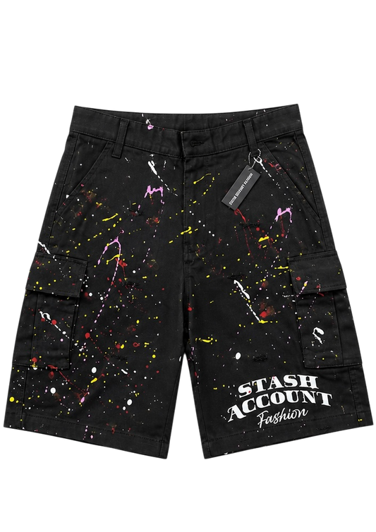 Black Paint splatters cargo shorts (FREE SHIPPING)