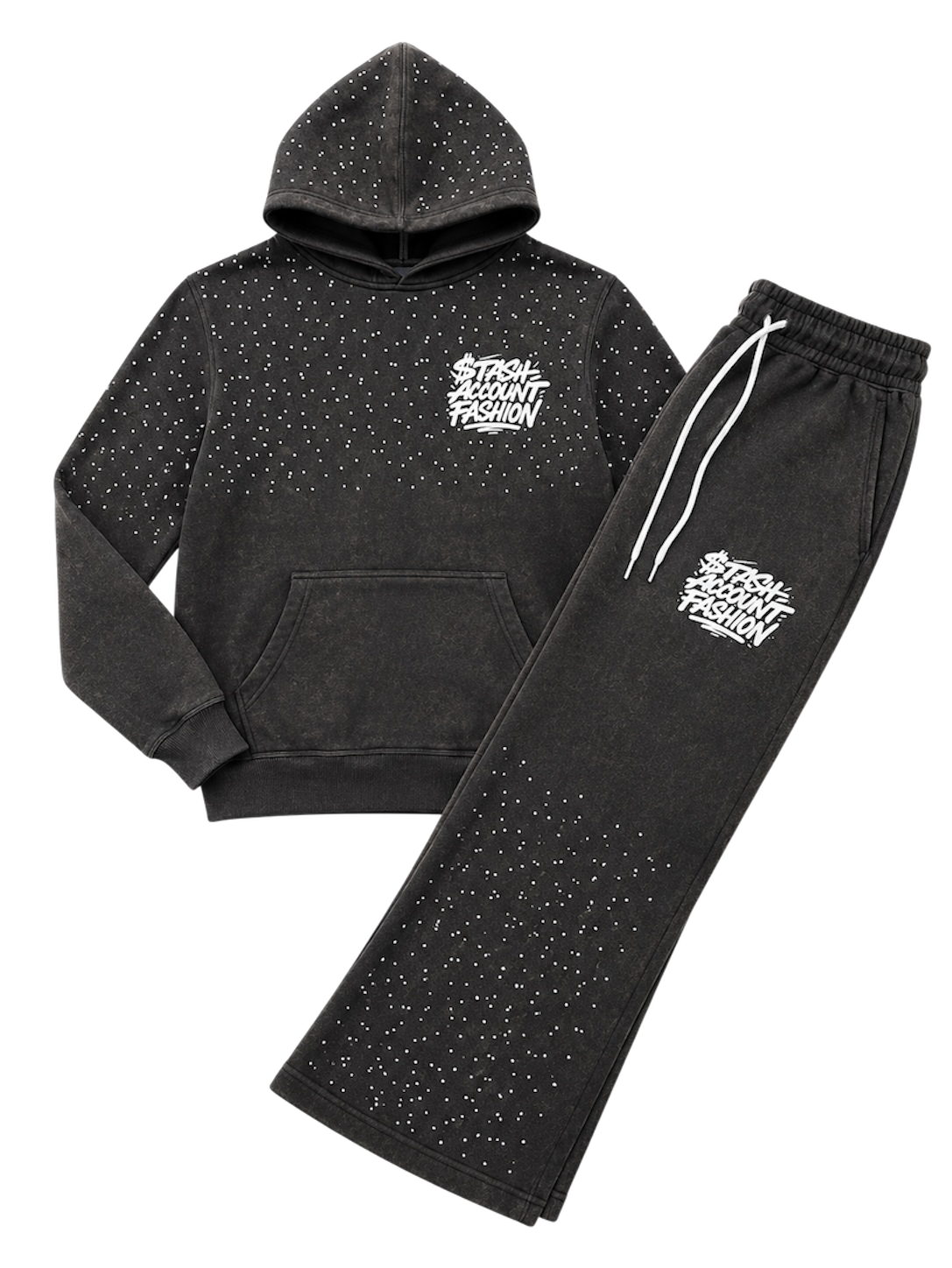 Black acid washed rhinestone flare set (FREE SHIPPING)