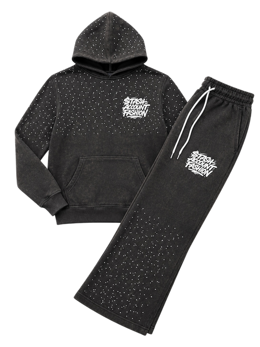 Black acid washed rhinestone flare set (FREE SHIPPING)