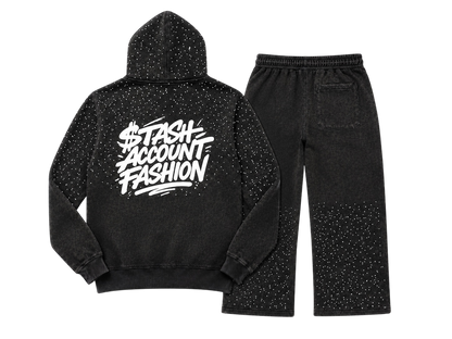 Black acid washed rhinestone flare set (FREE SHIPPING)